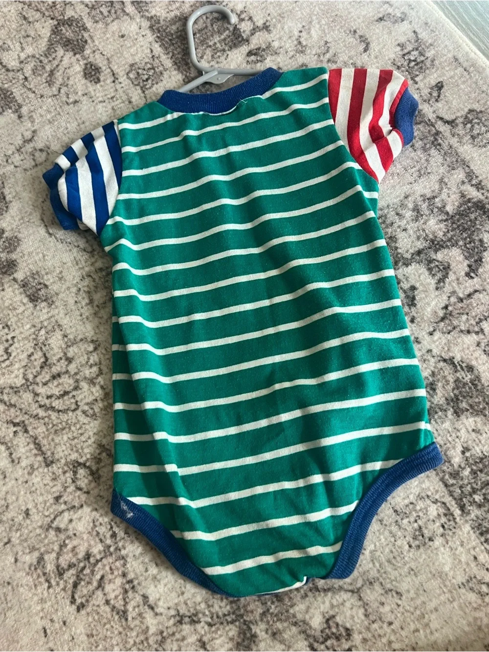 Vintage Peanuts Green & White Striped Snoopy Anchor One-Piece with Red Accents
